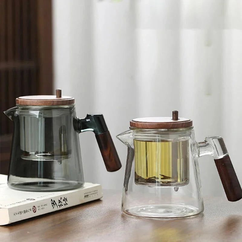 Théière En Verre Et Bois