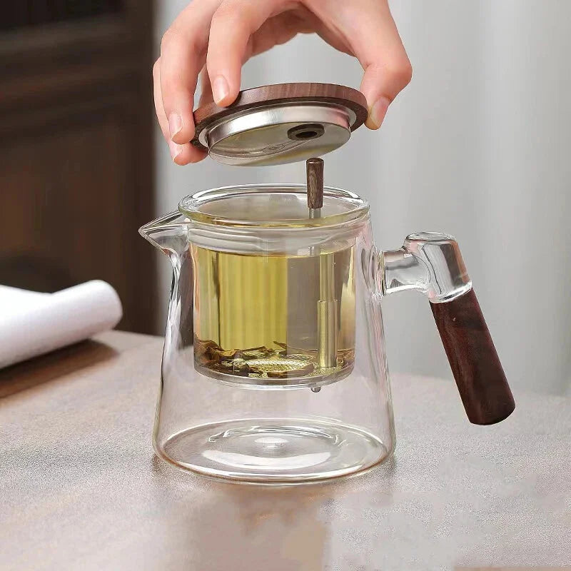 Théière En Verre Et Bois