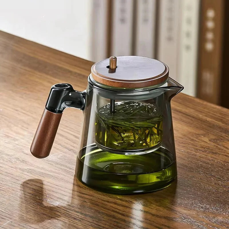 Théière En Verre Et Bois