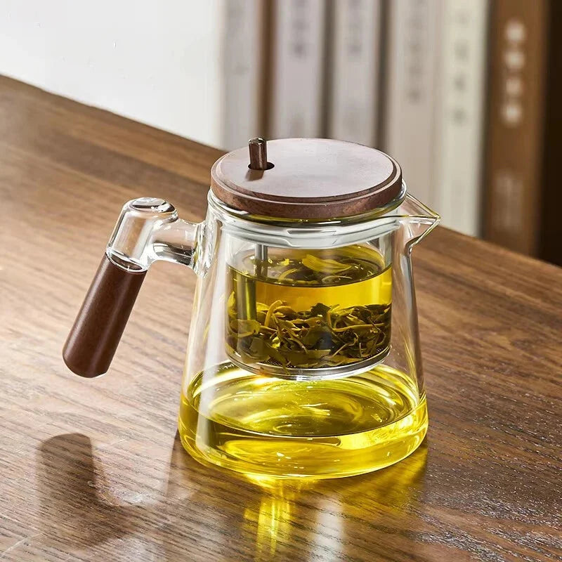 Théière En Verre Et Bois